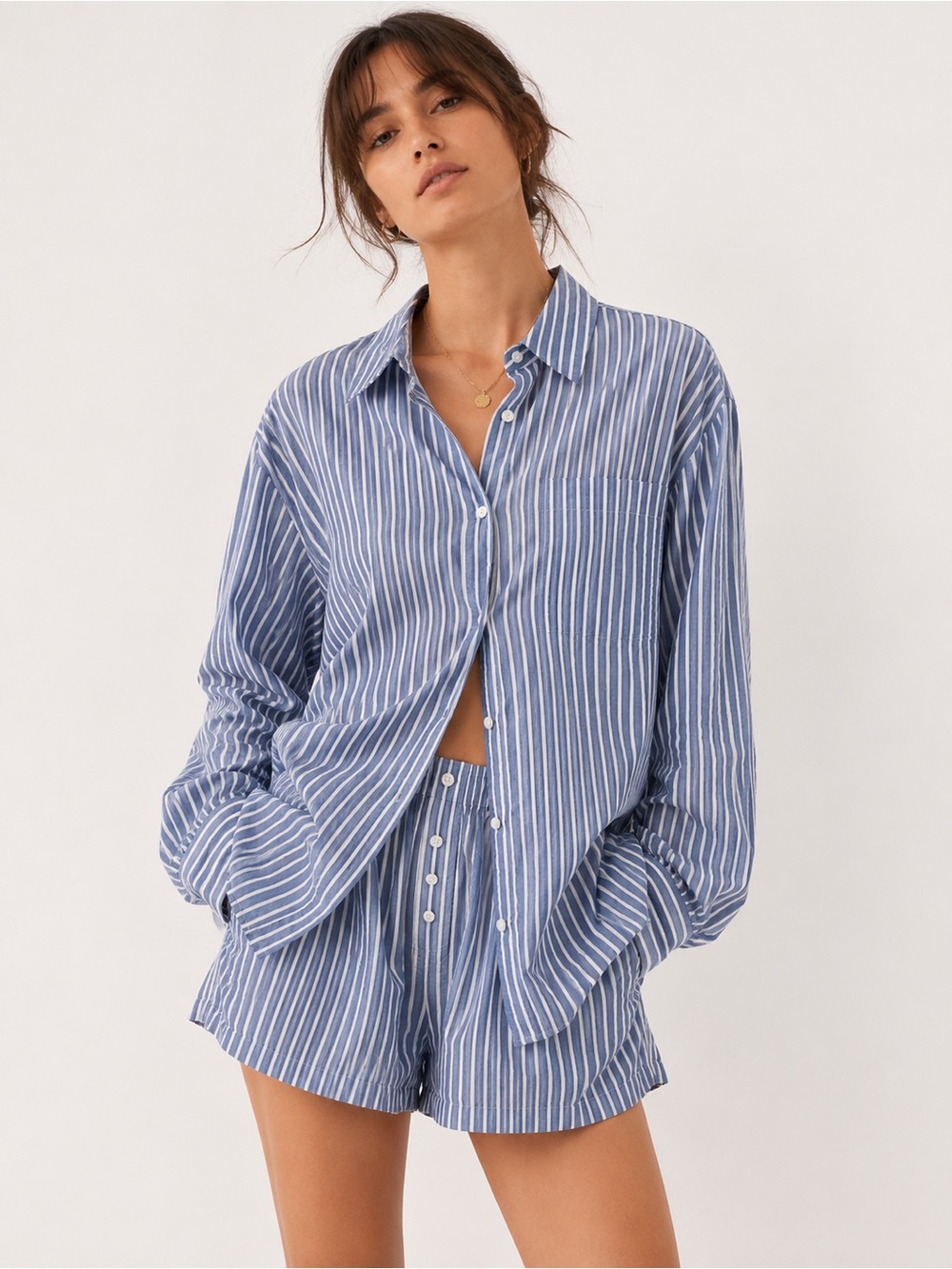 H&M Oversized Striped Shirt & Short Set